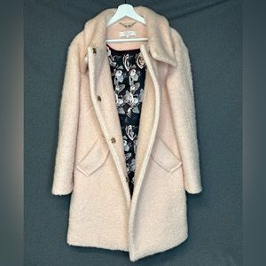 Eliza J Blush Pink Wool Blend Teddy Button Front Funnel Neck Coat Jacket Sz 6